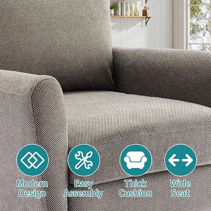 OLIXIS Comfy Accent Chair for Living Room Bedroom and Waiting Room, Upholstered Mid-Century Reading Chair with Pillow and Solid Wood Legs, Wide Singe Modern Lounge Sofa (Gray, 2 Pack)