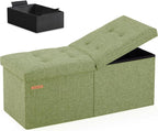 HAUSFRAU 31.5 Inches Ottoman with Storage Bench, Folding Ottoman Bench Small Foot Rest Stool, Bedroom Bench with Flipping Lid, Linen Avocado