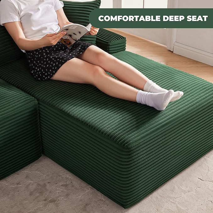 Cloud Sectional Sofa, Boneless Couch for Living Room, Modular Sectional Sofa with Deep Seat, Fluffy L-Shaped Comfy Couch with Right-Facing Chaise, No Assembly Required, Green