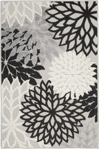 Nourison Home Aloha Indoor/Outdoor Black White 2'8" x 4' Area Rug, Tropical, Botanical, Easy Cleaning, Non Shedding, Bed Room, Living Room, Dining Room, Deck, Backyard, Patio (3x4)