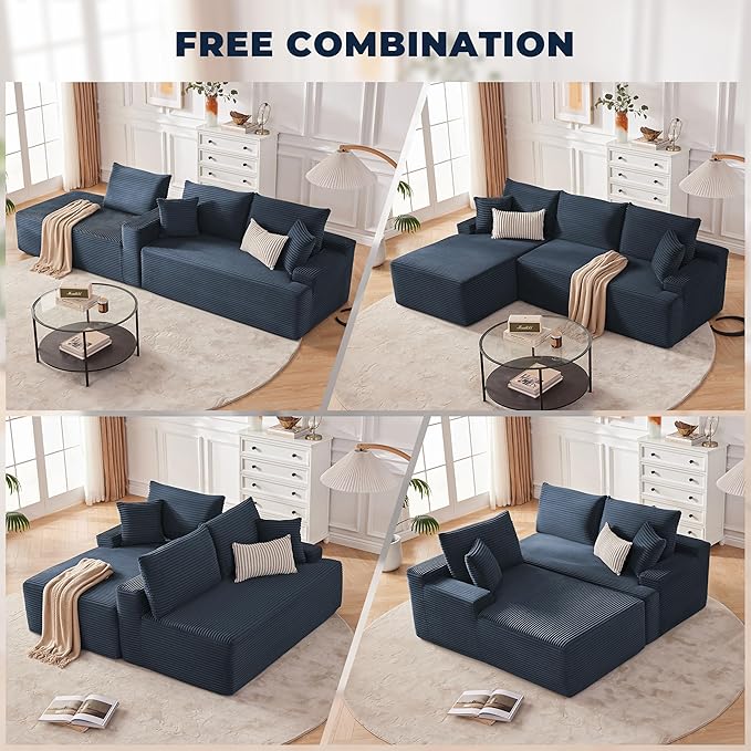 Cloud Sectional Couch, Boneless Sofa for Living Room, Modular Sectional Sofa with Deep Seat, Fluffy Comfy Couch with L-Shaped Chaise, No Assembly Required, Navy Blue