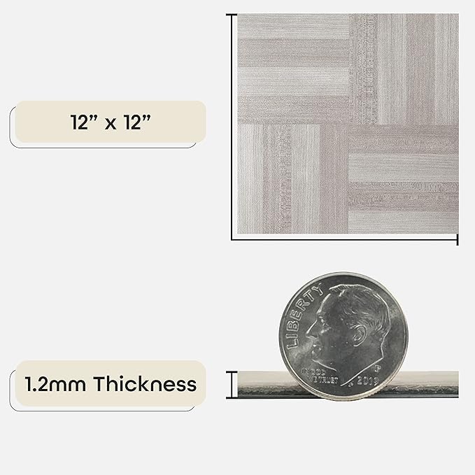 Nexus Self Adhesive 12-Inch Vinyl Floor Tiles, 20 Tiles - 12" x 12", Ash Grey Wood Pattern - Peel & Stick, DIY Flooring for Kitchen, Dining Room, Bedrooms & Bathrooms by Achim Home Decor