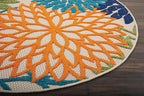 Nourison Home Aloha Indoor/Outdoor Multicolor 4' x Round Area Rug, Tropical, Botanical, Easy Cleaning, Non Shedding, Bed Room, Living Room, Dining Room, Deck, Backyard, Patio (4 Round)