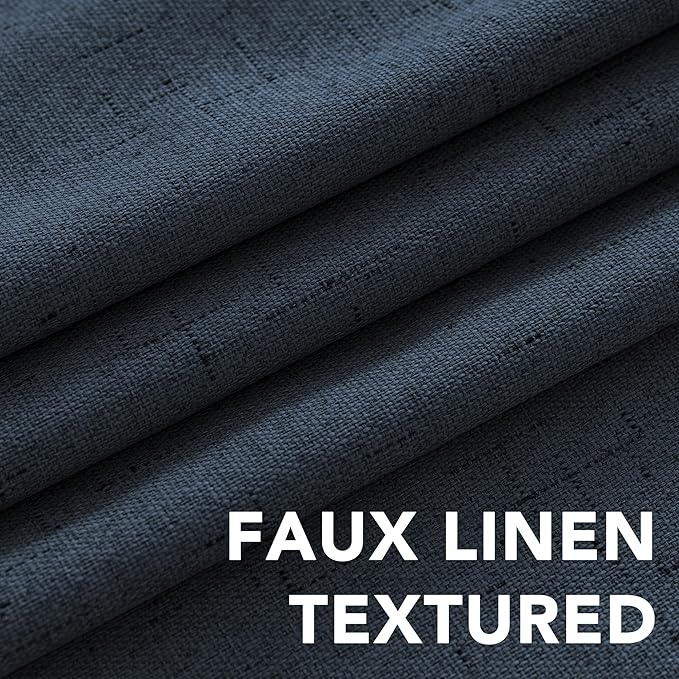 H.VERSAILTEX Linen Blackout Curtains 108 Inches Long 100% Absolutely Blackout Thermal Insulated Textured Linen Look Curtain Draperies Anti-Rust Grommet, Energy Saving with White Liner, 2 Panels, Navy