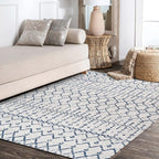 JONATHAN Y Boho Vintage Diamond Cream/Navy Indoor Area Rug 5X8 ft, Moroccan Hype for Living Room, Bedroom, Kitchen, Office, Easy-Cleaning, High Traffic, Pet-Friendly, Non-Shedding (MOH101F-5)