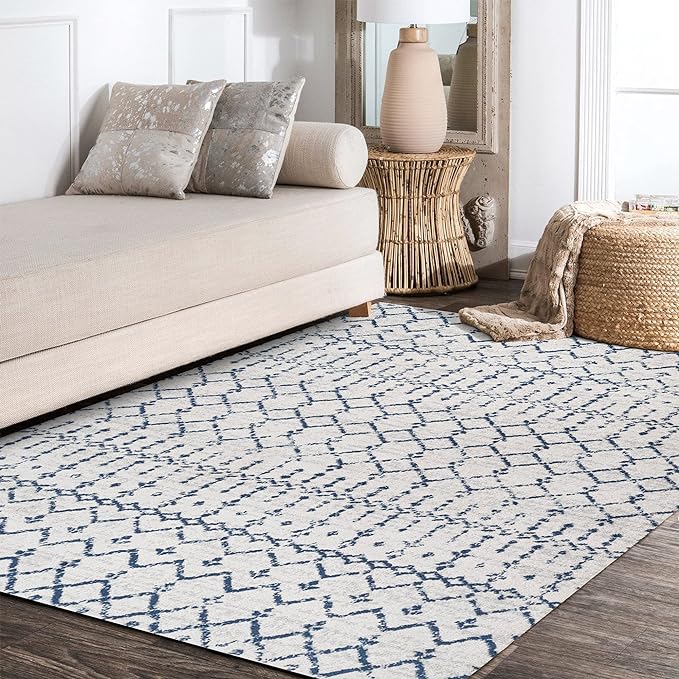 JONATHAN Y Boho Vintage Diamond Cream/Navy Indoor Area Rug 8X10 ft, Moroccan Hype for Living Room, Bedroom, Kitchen, Office, Easy-Cleaning, High Traffic, Pet-Friendly, Non-Shedding (MOH101F-8)