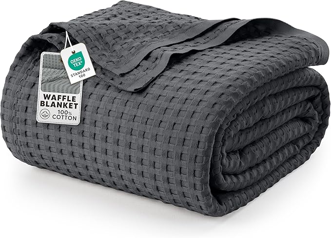 Utopia Bedding Charcoal 100% Cotton Waffle Blanket 300 GSM [King - 90x108 Inch] Soft Lightweight Breathable Bed Blanket for All Season
