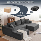 110” Cloud Sectional Couch, Boneless Sofa for Living Room, Modular Sectional Sofa with Deep Seat, Comfy Fluffy U-Shaped Couch with Right-Facing Chaise, No Assembly Required, Grey