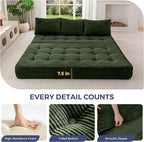 MAXYOYO Folding Sofa Couch, Convertible Floor Sleeper Couch with 2 Pillows, Tufted Floor Oversized Loveseat Couch Tufted Fold Out Chair Bed Comfy Sofa Lounge for Living Room Bedroom, Dark Green