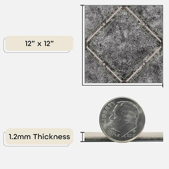 Nexus Self Adhesive 12-Inch Vinyl Floor Tiles, 20 Tiles - 12" x 12", Metallic Marble Diamond Pattern - Peel & Stick, DIY Flooring for Kitchen, Dining Room, Bedrooms & Bathrooms by Achim Home Decor