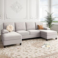 Shintenchi U-Shaped Sectional Couches for Living Room, 4 Seat Sofa with Double Chaise Lounges,Solid Wood Frame Sectional Sofa for Apartment,Creamy White