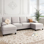 Shintenchi U-Shaped Sectional Couches for Living Room, 4 Seat Sofa with Double Chaise Lounges,Solid Wood Frame Sectional Sofa for Apartment,Creamy White