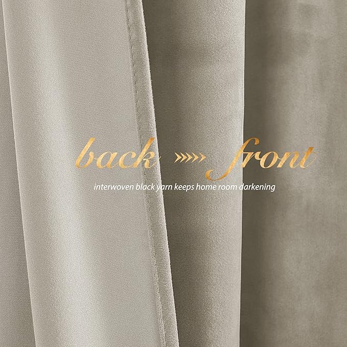 NICETOWN Camel Velvet Curtains 72 Inch Long 52 Wide, Room Darkening Sound Blocking Window Treatment for Living Room Farmhouse Style Drapes for Home