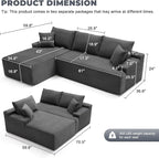 Cloud Sectional Couch, Boneless Sofa for Living Room, Fluffy Comfy Couch with Deep Seat, Modular Sectional Sofa with L-Shaped Chaise, No Assembly Required, Dark Grey