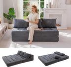 MAXYOYO Folding Sofa Couch, Convertible Floor Sleeper Couch with 2 Pillows, Tufted Floor Oversized Loveseat Couch Tufted Fold Out Chair Bed Comfy Sofa Lounge for Living Room Bedroom, Dark Grey