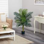 Nearly Natural 4ft Golden Cane Palm, Double Stalk Artificial Tree With Lush Realistic Foliage Maintenance Free Indoor Faux Palm Plant For Living Room, Easy Setup, Perfect Tropical Decoration