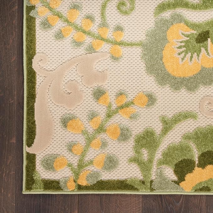 Nourison Home Aloha Ivory Green 2'3" x 8' Area Rug - Easy Clean, Non Shedding, Bed Room, Living Room, Dining Room, Kitchen (8' Runner)