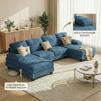 Homall Sectional U Shaped Sofa Couches for Living Room, Comfy Chenille 4 Seat Sofa Set with Removable Pillows, Lounge Chaise Upholstered Couch for for Apartment (Chenille, Light Blue)