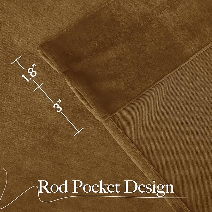 NICETOWN Gold Brown Velvet Curtains for Living Room 84 inches Long, Thick Warm and Smooth Energy Saving Room Darkening Vintage Home Decor, 2 Pieces, 52" W by 84" L