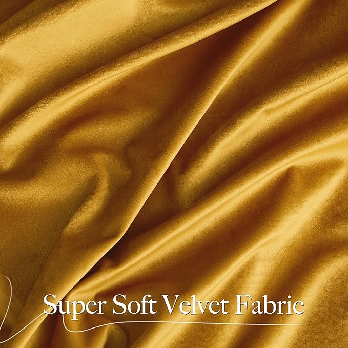 NICETOWN Mustard Gold Velvet Curtains Long Drapes, Living Room Office Luxury Bedroom Room Darkening Velvet Curtains, Rod Pocket Velvet Curtains 84" Long, 52 inches Wide, Set of 2