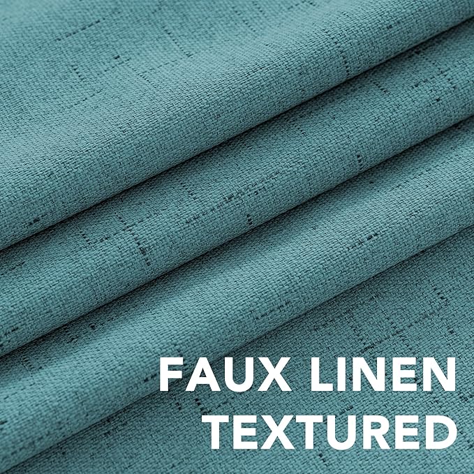 H.VERSAILTEX Linen Blackout Curtains 72 Inches Long 100% Absolutely Blackout Thermal Insulated Textured Linen Look Curtain Draperies Anti-Rust Grommet, Energy Saving with White Liner, 2 Panels, Teal