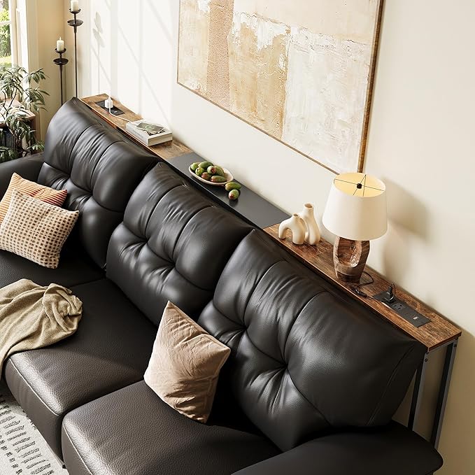 Huuger Narrow Sofa Table with 2 Power Outlets, 86.6-110.2 Inch Adjustable Length, Behind The Couch Table with USB-C Port, Long Entryway Console Table, Anti-tip Kit, for Living Room, Rustic Brown