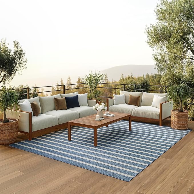 Nourison Home Positano Navy Ivory 9' x 12' Area Rug - Easy Clean, Non Shedding, Bed Room, Living Room, Dining Room, Kitchen (9' x 12')