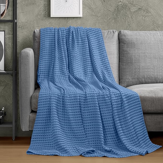 Utopia Bedding Wedgewood 100% Cotton Waffle Blanket 300 GSM [Twin - 90x72 Inch] Soft Lightweight Breathable Bed Blanket for All Season