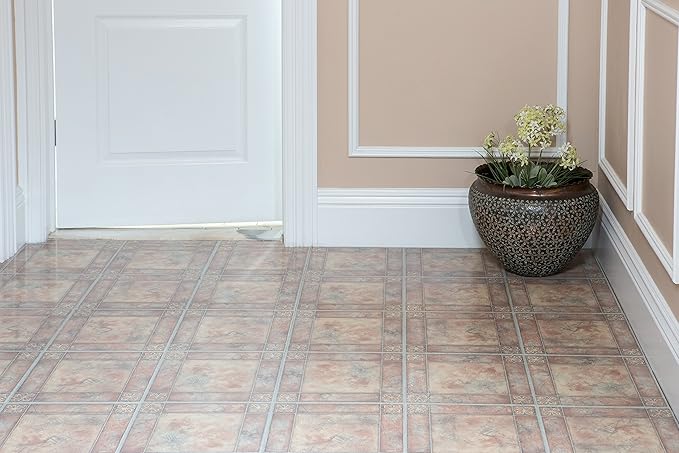 Nexus Self Adhesive 12-Inch Vinyl Floor Tiles, 20 Tiles - 12" x 12", Spanish Rose Pattern - Peel & Stick, DIY Flooring for Kitchen, Dining Room, Bedrooms & Bathrooms by Achim Home Decor