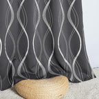 NICETOWN Bedroom Small Blackout Curtain Panels, Set of 2, 42 by 48 Inch,Grey, Window Treatment Thermal Insulated Solid Grommet Blackout Wave Line Foil Print Design Curtains for Kitchen, Cafe, Loft
