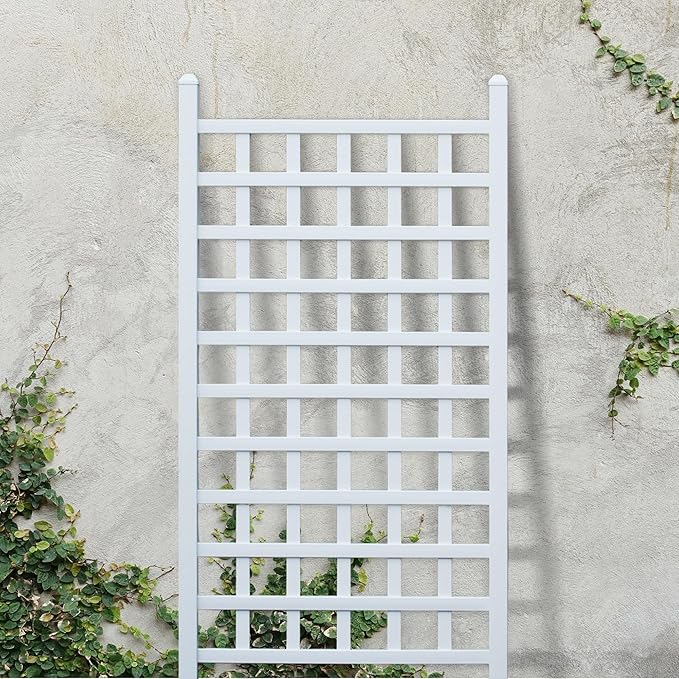 Dura-Trel 35" x 66" Country Garden Vinyl Trellis, Outdoor Plant Support Frame, White - Decorative Grid-Style Lattice for Climbing Vines, Plants & Flowers - Home Gardening and Planting Accessories