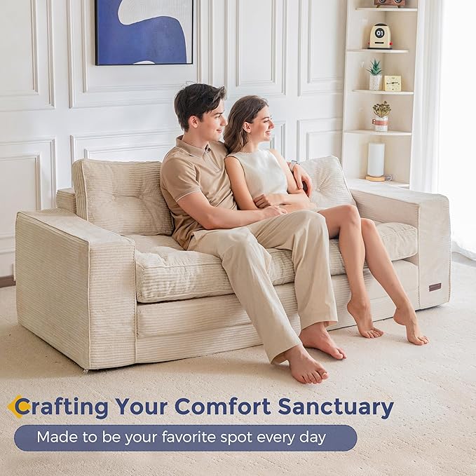 MAXYOYO Convertible Sofa Bed, Pull Out 3 Seater Sleeper Sofa, 2 in 1 Folding Couch Bed, Fold Out Floor Couch with Pillows for Living Room Bedroom Lounge, Beige