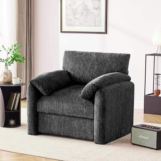 Chenille Oversized Armchair, 38.6'" Wide Accent Chairs for Living Room & Bedroom Modern Lounge Chair, Upholstered Mid-Century Reading Chair,Comfy Living Room Chair(Darkgray, 2 Pack)