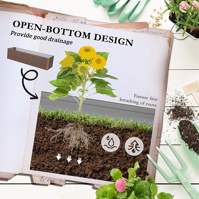 Outsunny 8 x 2 x 2ft Galvanized Raised Garden Bed Kit, Outdoor Metal Elevated Planter Box with Safety Edging, Large Raised Bed for Growing Flowers, Herbs and Vegetables, Brown