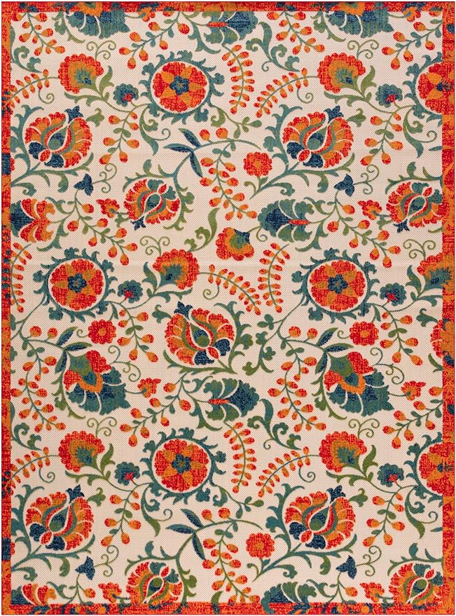 Nourison Home Aloha Red Multicolor 9' x 12' Area Rug - Easy Clean, Non Shedding, Bed Room, Living Room, Dining Room, Kitchen (9' x 12')