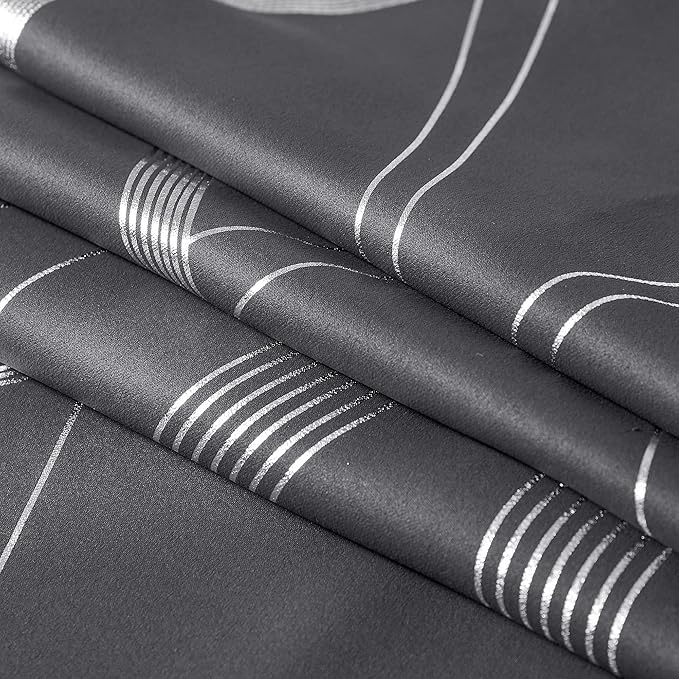 NICETOWN Gray Blackout Curtains 72 inch Long for Bedroom - Microfiber Noise Reducing Thermal Insulated Wave Line Foil Print Design Drapes for Patio Sliding Glass Door (2 Panels, 52 x 72 Inch)
