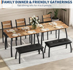 IDEALHOUSE 43'' Dining Table Set for 4, Wooden Kitchen Table with Upholstered Bench & 2 Cushion Chairs, Industrial Dinette Set for Studio, Kitchen, Dining Room, Apartment, Retro