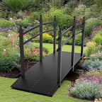 VINGLI Garden Bridge, Classic Wooden Bridge with Safety Rails, Decorative Arhced Footbridge for Patio Pond, Creek, Pathway (Black, 7.5 ft)