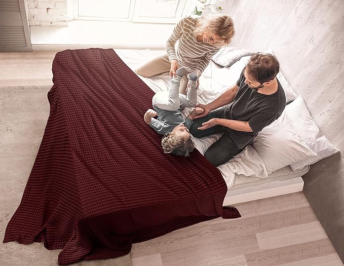 Utopia Bedding Burgundy 100% Cotton Waffle Blanket 300 GSM [Twin - 90x72 Inch] Soft Lightweight Breathable Bed Blanket for All Season