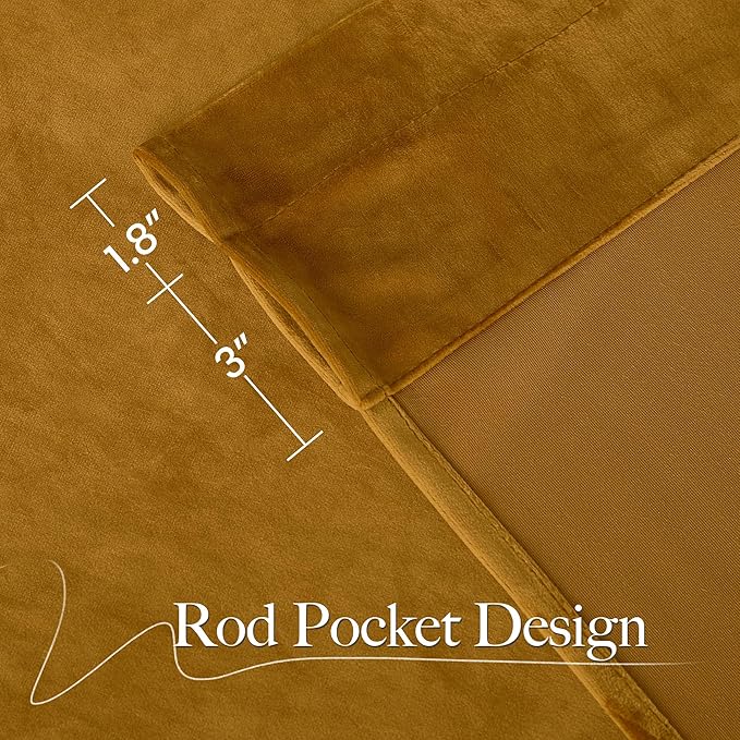 NICETOWN Yellow Velvet Curtains 90 inch Long for Airbnb and Living Room, Mustard Yellow - Rod Pocket Blackout Drapes Elegant Window Treatments for Home Gym(2 Pieces, 52" Wide)