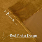 NICETOWN Yellow Velvet Curtains 90 inch Long for Airbnb and Living Room, Mustard Yellow - Rod Pocket Blackout Drapes Elegant Window Treatments for Home Gym(2 Pieces, 52" Wide)