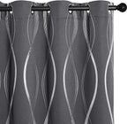 NICETOWN Gray Blackout Curtains 72 inch Long for Bedroom - Microfiber Noise Reducing Thermal Insulated Wave Line Foil Print Design Drapes for Patio Sliding Glass Door (2 Panels, 52 x 72 Inch)