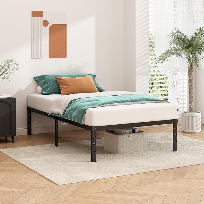 Metal Platform Bed Frame 18 Inch Tall,No Box Spring Needed,Twin Size Bed with Heavy Duty Strong Support Slats,Easy to Assemble,Black
