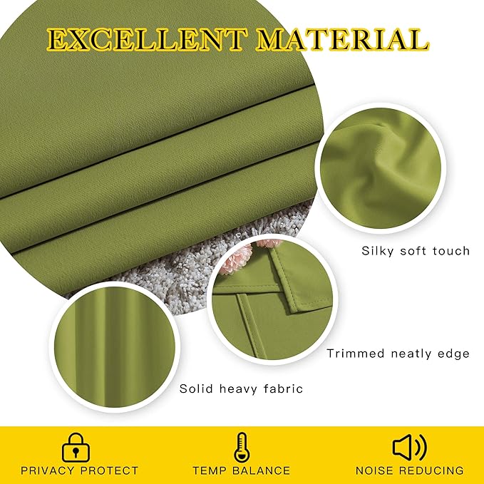 NICETOWN Bedroom Room Darkening Curtains and Drapes - Energy Smart Thermal Insulated Solid Grommet Room Darkening Draperies for Living Room (2 Panels, 66 inches x 72 inches, Fresh Green)