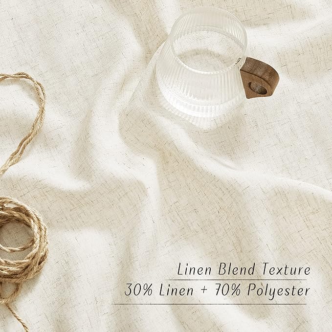 NICETOWN Linen Blend Sliding Door Curtains Extra Wide, Grommet Semi Sheer Vertical Drapes Privacy Added with Light Filtering for Bedroom/Living Room, Natural, W68 x L96, 2 Pieces
