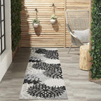 Nourison Home Aloha Indoor/Outdoor Black White 2'3" x 12' Area Rug, Tropical, Botanical, Easy Cleaning, Non Shedding, Bed Room, Living Room, Dining Room, Deck, Backyard, Patio (2x12)