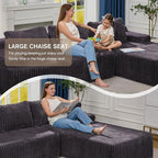Modular Sectional Sofa Couches L-Shape Couch 3 Seat Modular Sofa Memory Foam Sectional Couches for Living Room, Cloud Couch with Oversized Chaise (Black Stripe, 108" Right Facing Chaise)