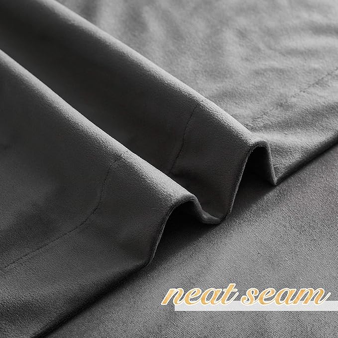 NICETOWN Grey Velvet Curtains 72 inches, Sound Reducing Heavy Matt Solid Rod Pocket Room Darkening Drapes/Panels for Living Room (2 Panel Per Pack, 72 inches Long)