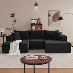 110” Cloud Sectional Couch, Boneless Sofa for Living Room, Modular Sectional Sofa with Deep Seat, Comfy Fluffy U-Shaped Couch with Right-Facing Chaise, No Assembly Required, Black