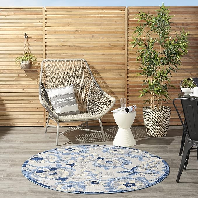 Nourison Home Aloha Blue Grey 5'3" x Round Area Rug - Easy Clean, Non Shedding, Bed Room, Living Room, Dining Room, Kitchen (5' x Round)